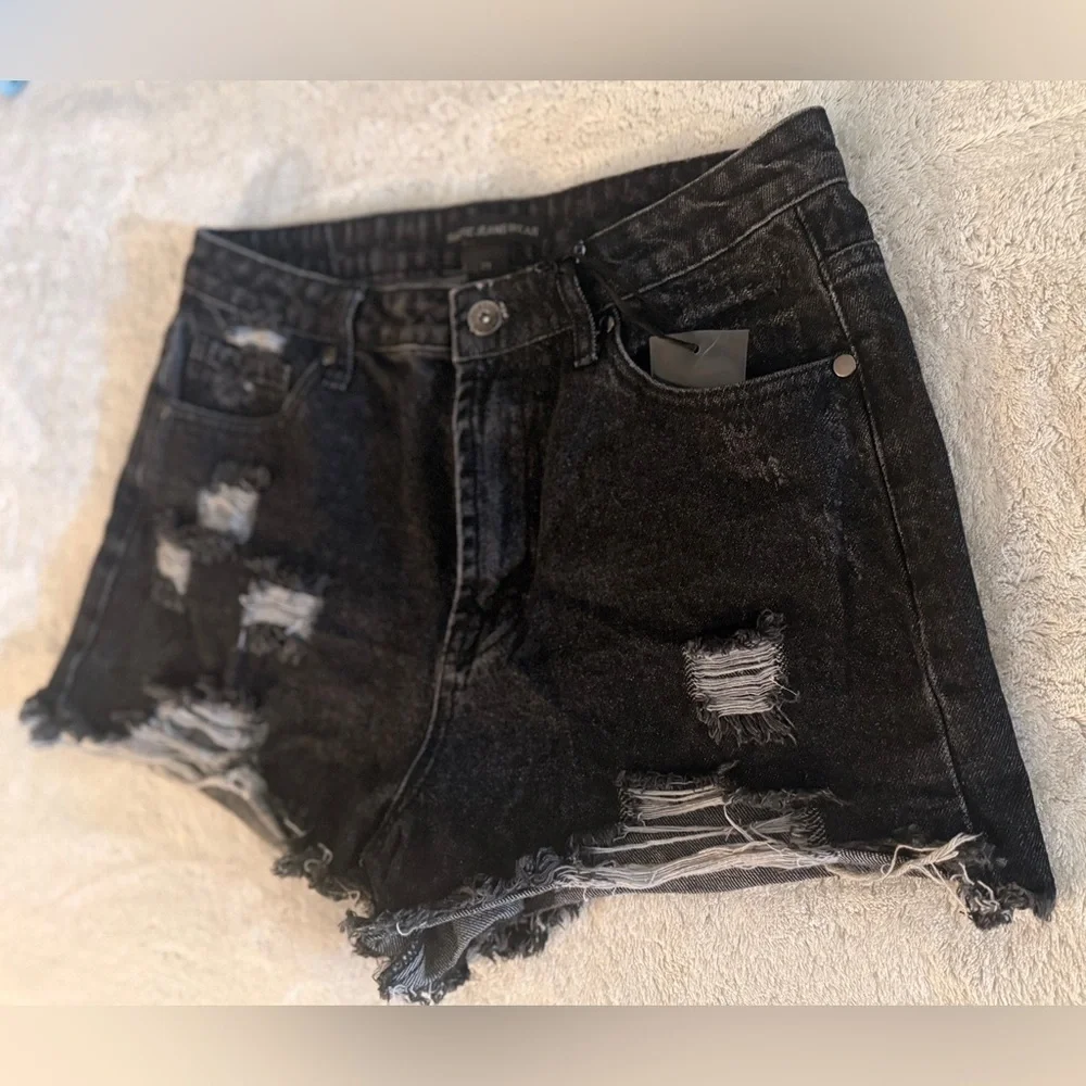 Edgy Black Distressed Denim Shorts